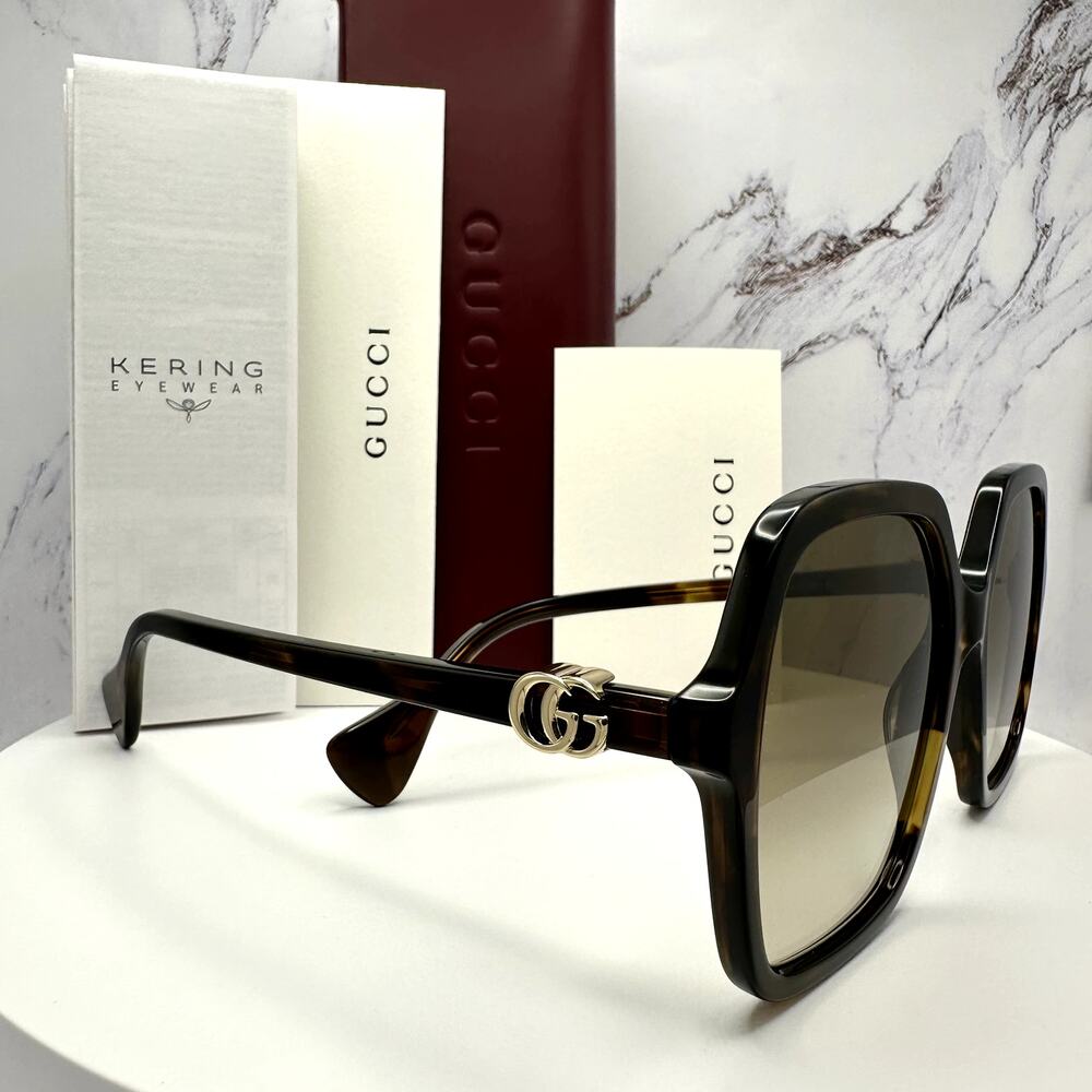New GUCCI Sunglasses Brown Square Oversized Gold Metal GG Logo 56mm - Picture 14 of 16